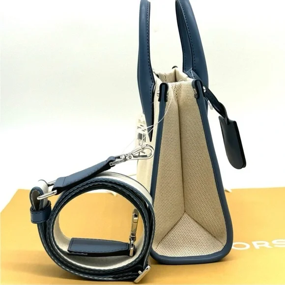 Michael Kors Mirella Small Pebbled LeatherCrossbody Bag Light Cream/Denim